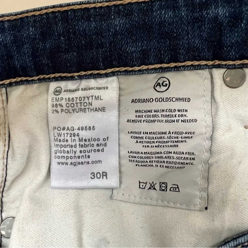 AG Jeans Prima Crop Blue Denim Mid-Rise Cigarette Ankle Size 30